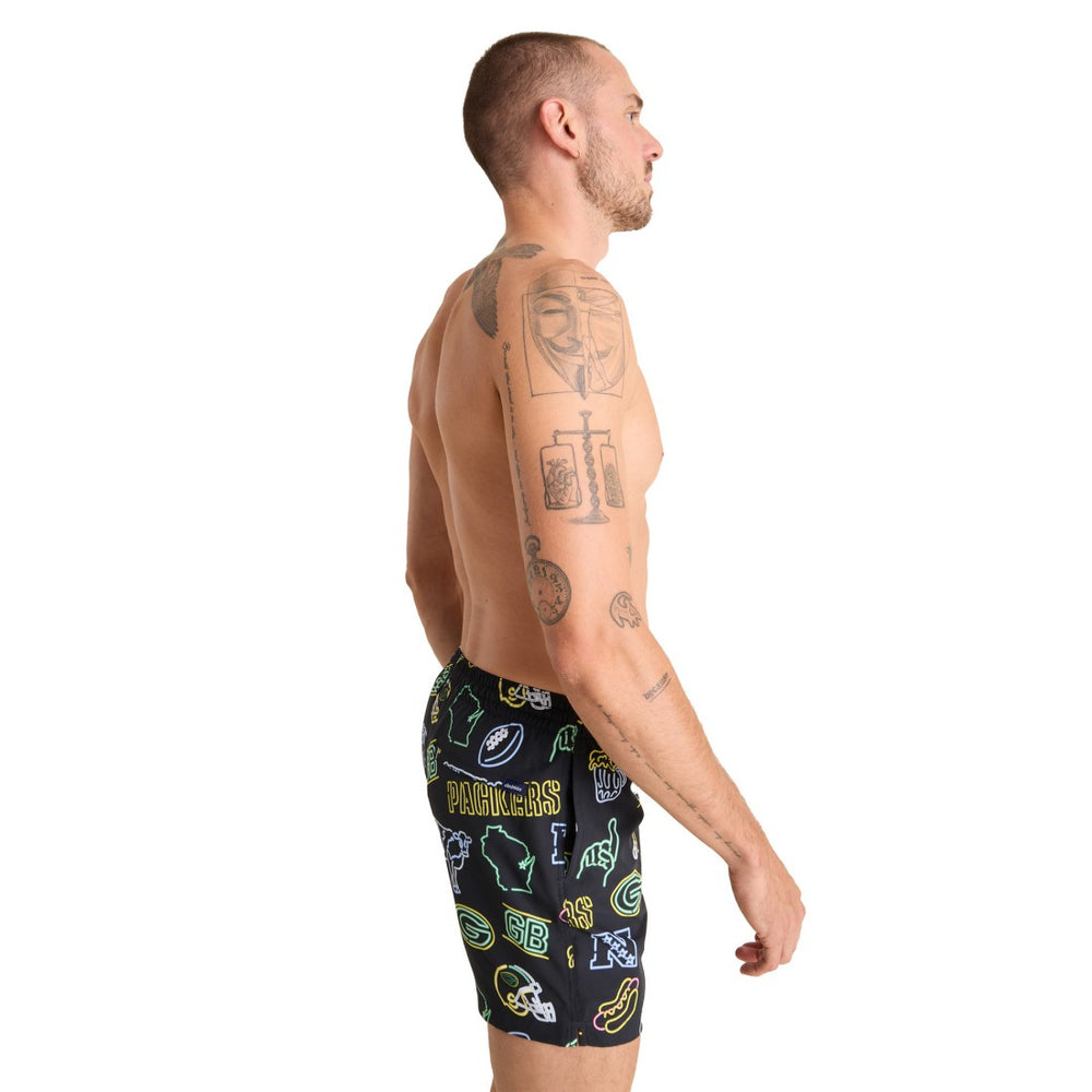 Green Bay Packers Chubbies The Neon 5.5" Classic Lined Swim Trunks Black - NFL