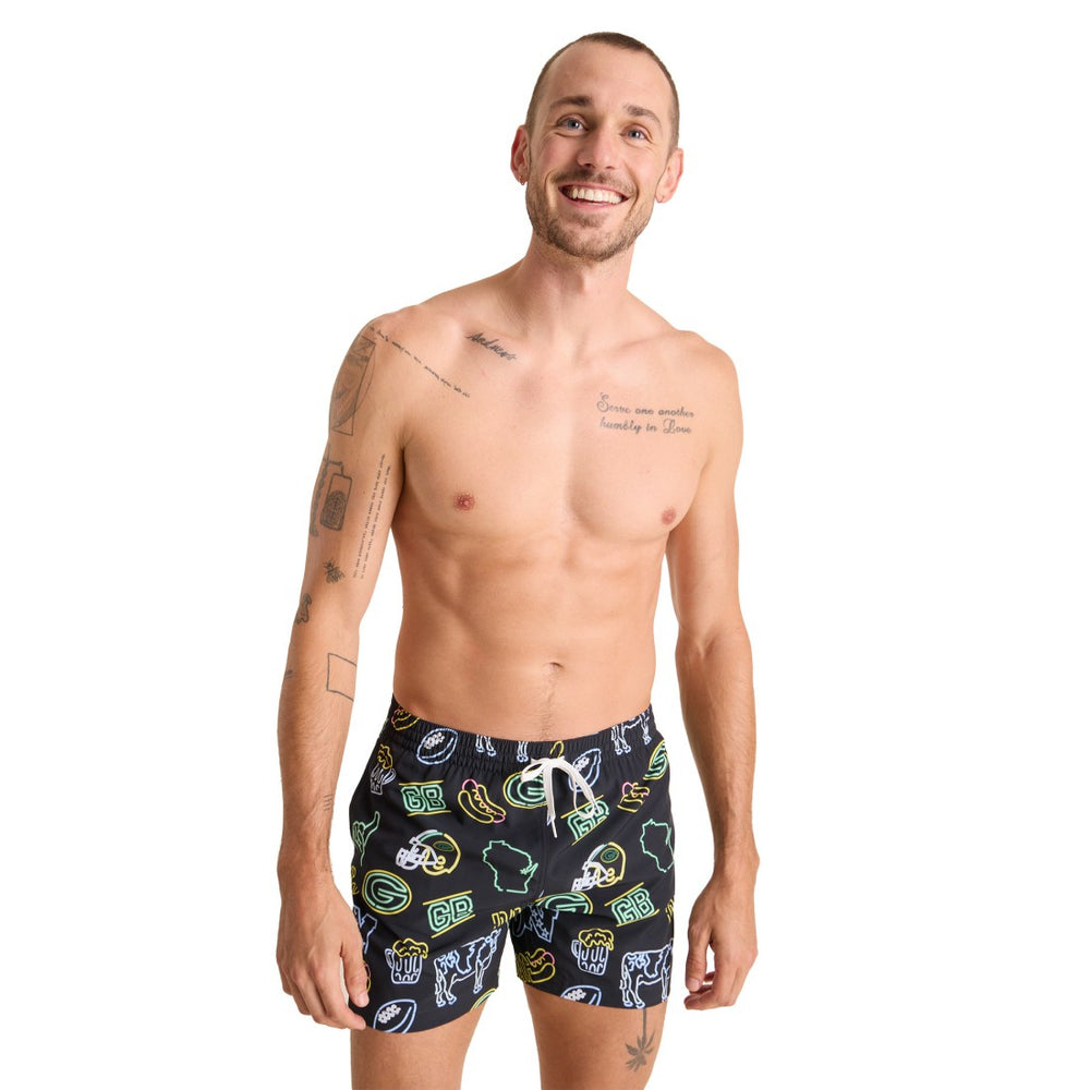 Green Bay Packers Chubbies The Neon 5.5" Classic Lined Swim Trunks Black - NFL