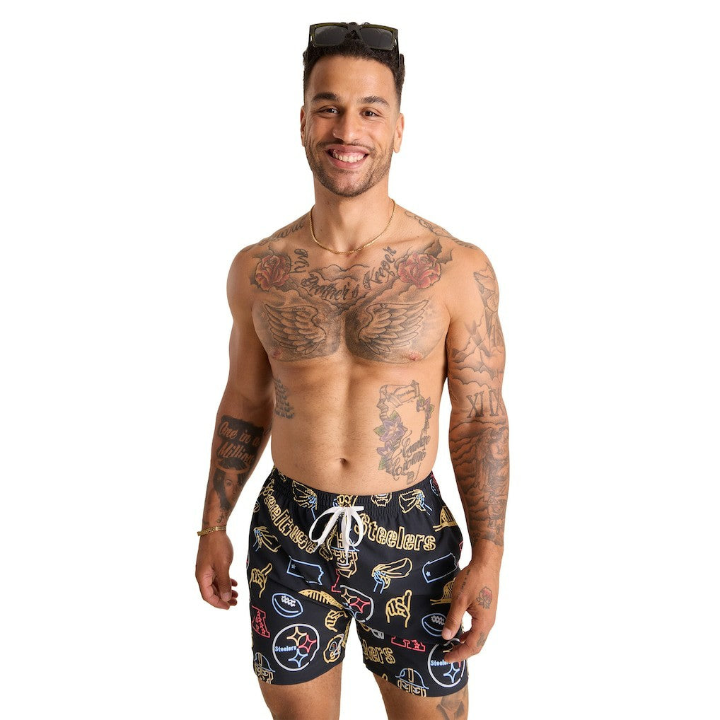 Pittsburgh Steelers Chubbies The Neon 5.5" Classic Lined Swim Trunks Black - NFL