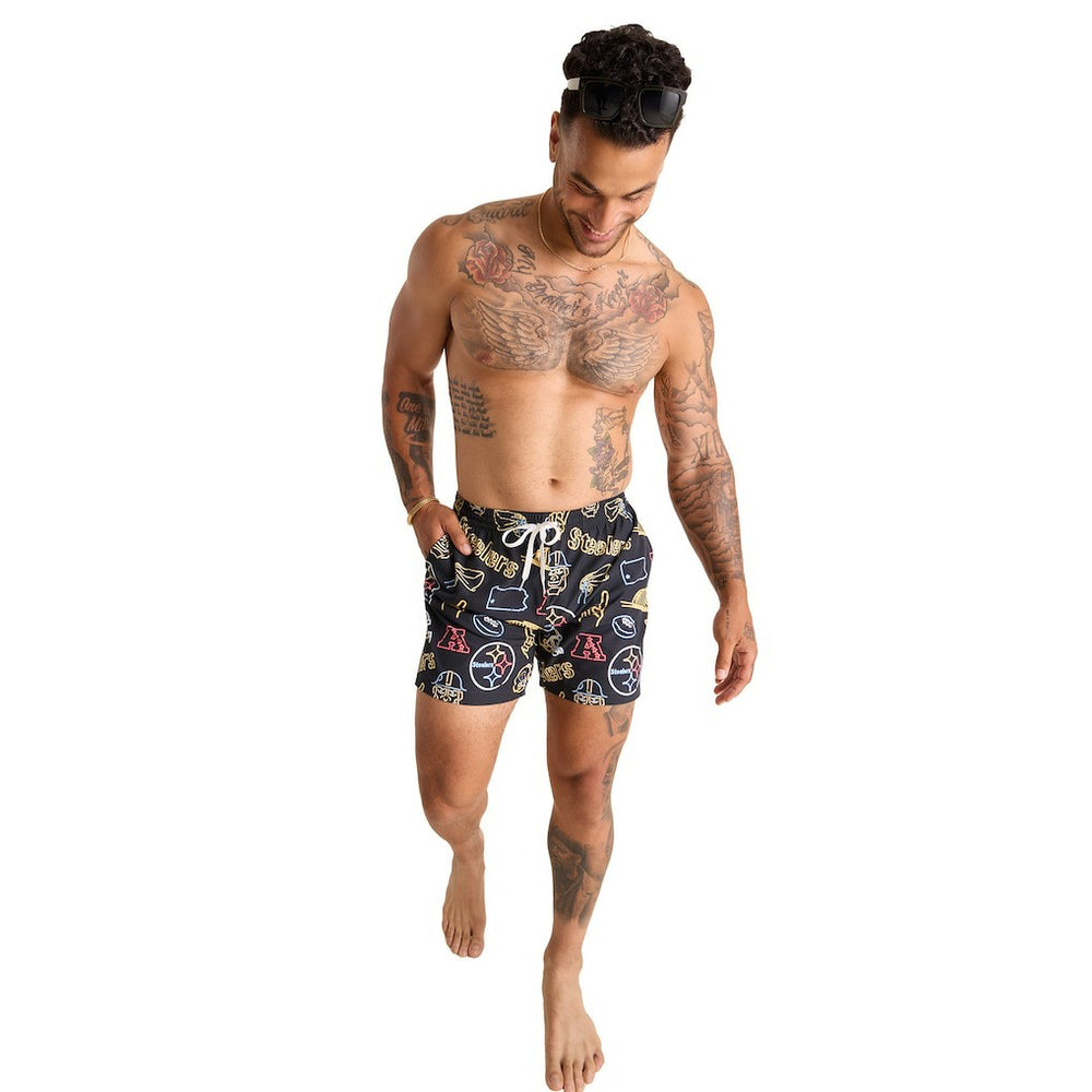 Pittsburgh Steelers Chubbies The Neon 5.5" Classic Lined Swim Trunks Black - NFL