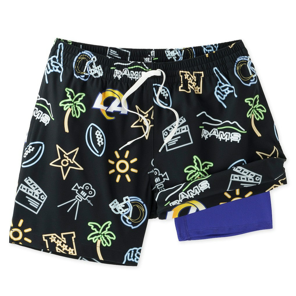 Los Angeles Rams Chubbies The Neon 5.5" Classic Lined Swim Trunks Black - NFL