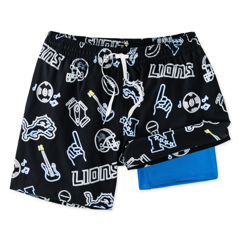 Detroit Lions Chubbies The Neon 5.5" Classic Lined Swim Trunks Black - NFL