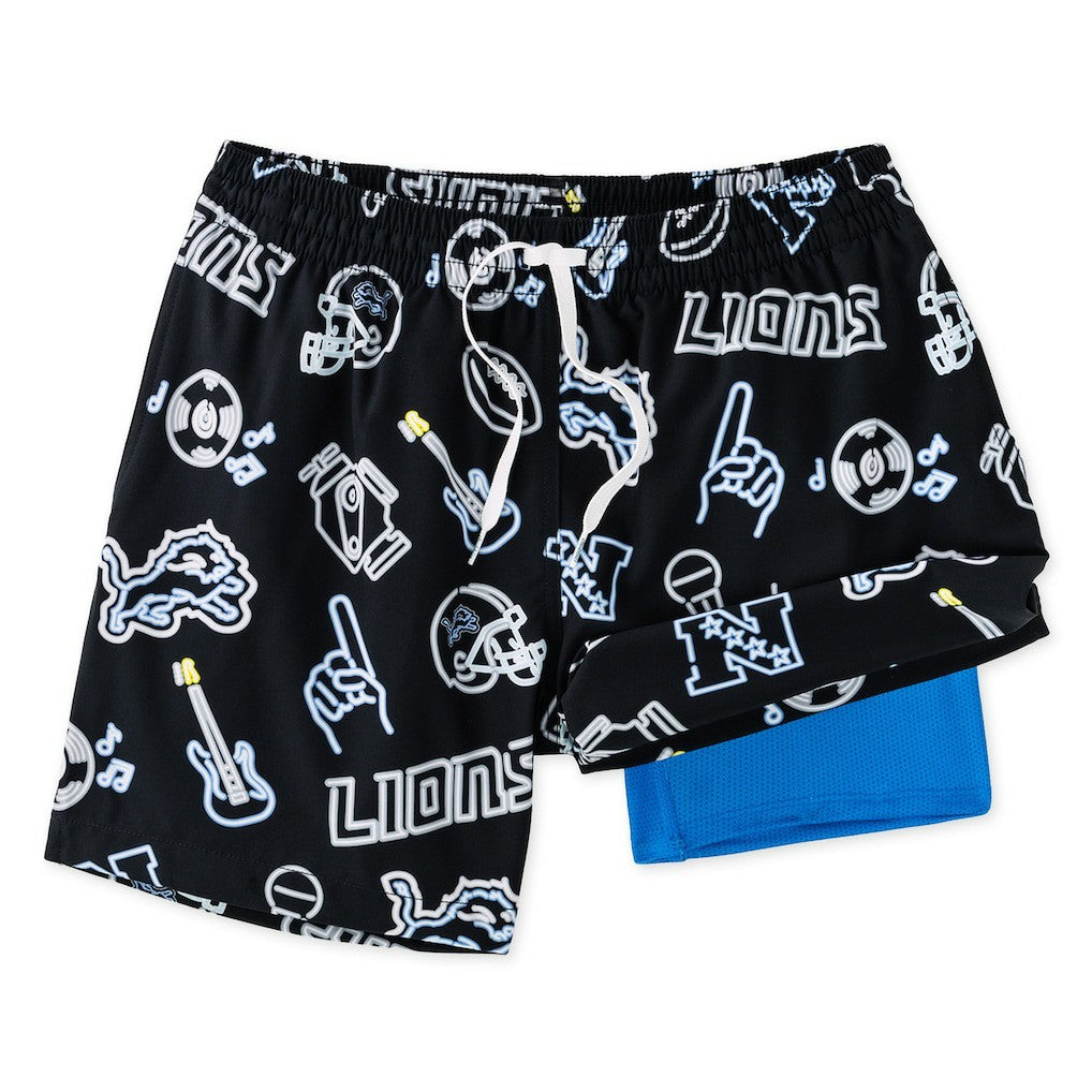 Detroit Lions Chubbies The Neon 5.5" Classic Lined Swim Trunks Black - NFL