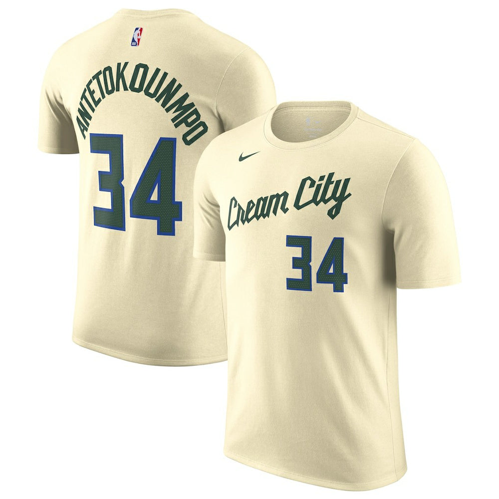 Nike - Giannis Antetokounmpo Milwaukee Bucks Unisex 2025/26 City Edition Name & Number T-Shirt - Cream