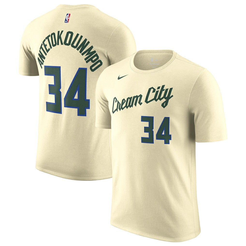 Nike - Giannis Antetokounmpo Milwaukee Bucks Unisex 2025/26 City Edition Name & Number T-Shirt - Cream