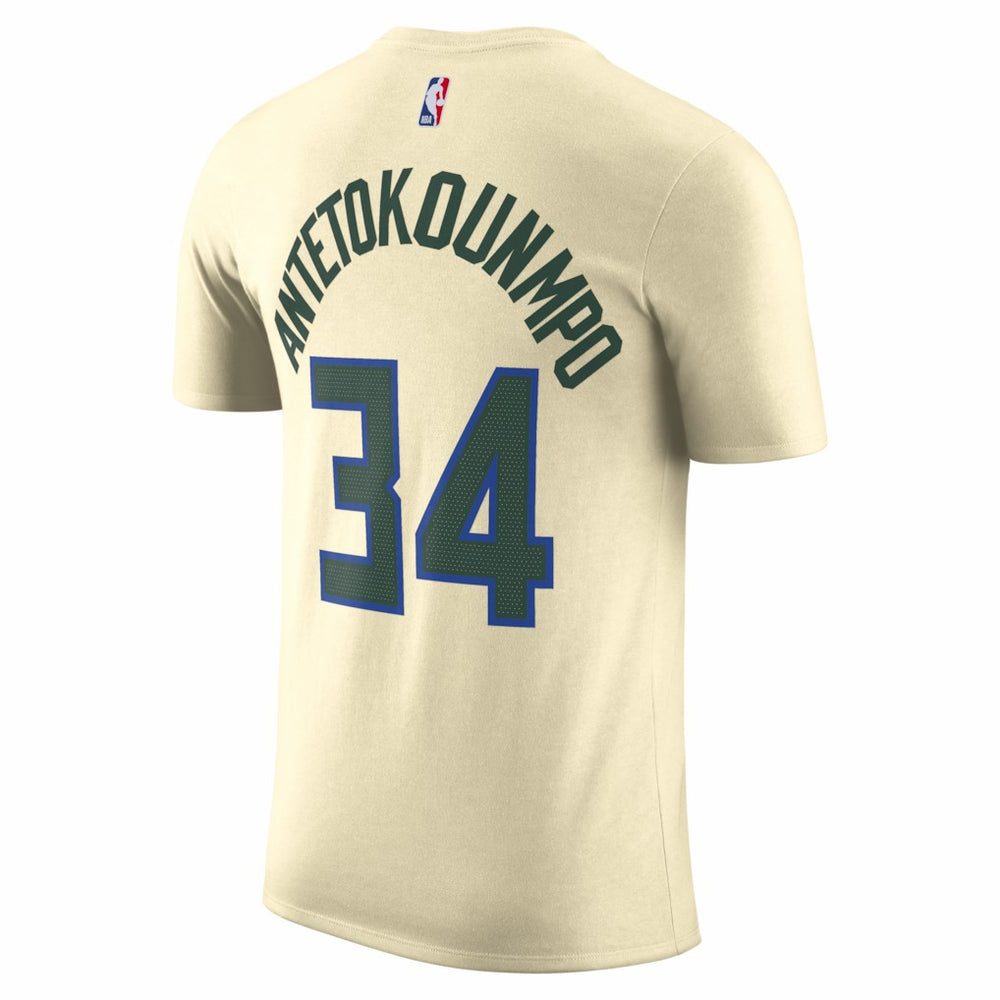 Nike - Giannis Antetokounmpo Milwaukee Bucks Unisex 2025/26 City Edition Name & Number T-Shirt - Cream