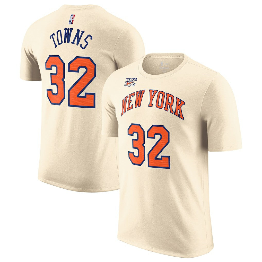 Nike - Karl-Anthony Towns New York Knicks Unisex 2025/26 City Edition Name & Number T-Shirt - Cream