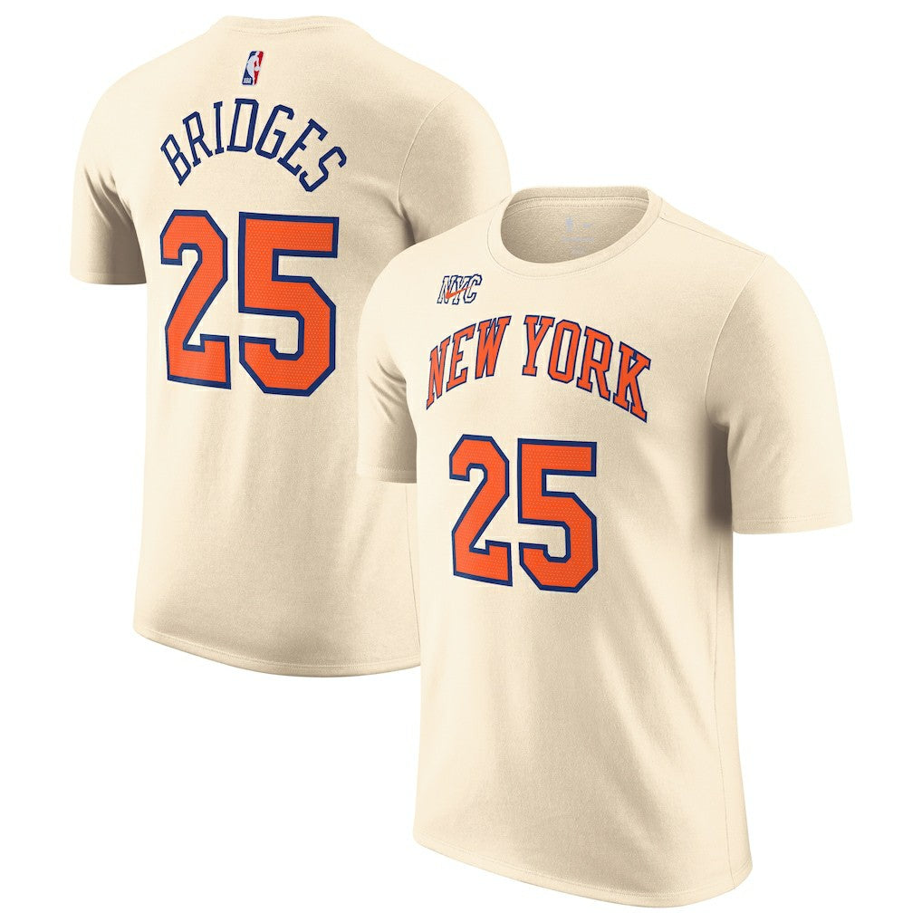 Nike - Mikal Bridges New York Knicks Unisex 2025/26 City Edition Name & Number T-Shirt - Cream