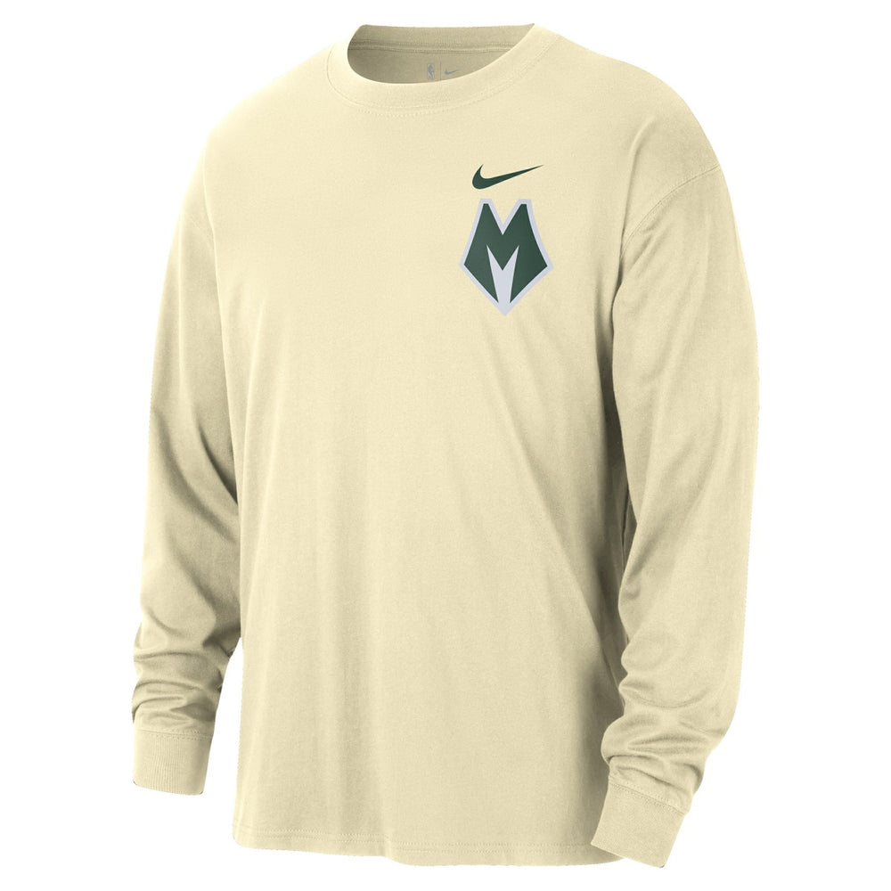 Nike - Milwaukee Bucks 2025/26 City Edition Remix Essential Logo Long Sleeve T-Shirt - Cream
