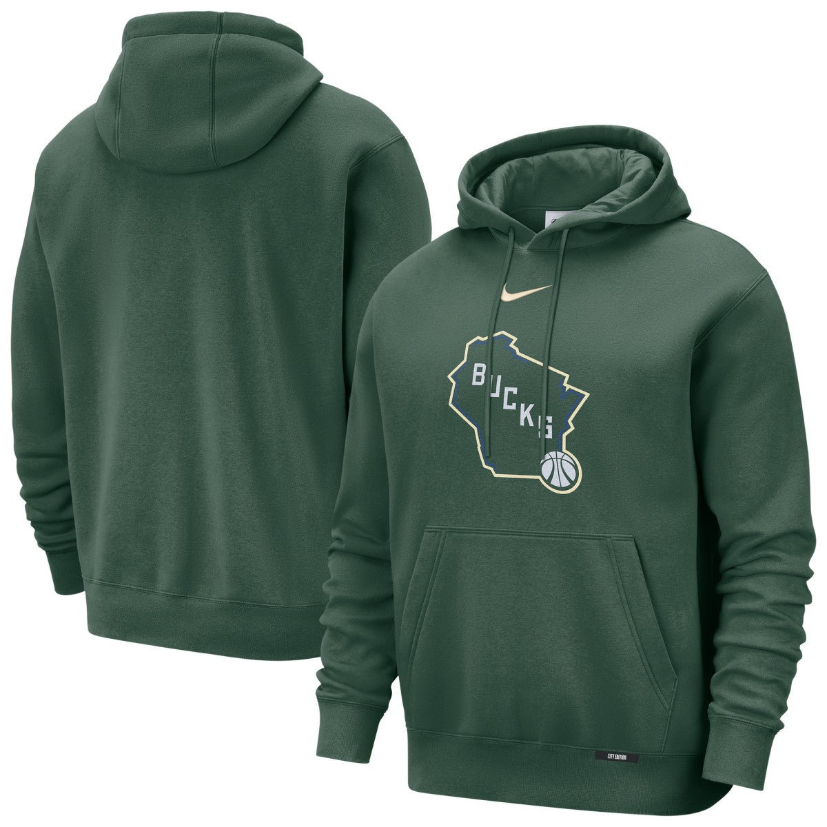 Nike - Milwaukee Bucks 2025/26 City Edition Essential Logo Remix Hoodie - Hunter Green