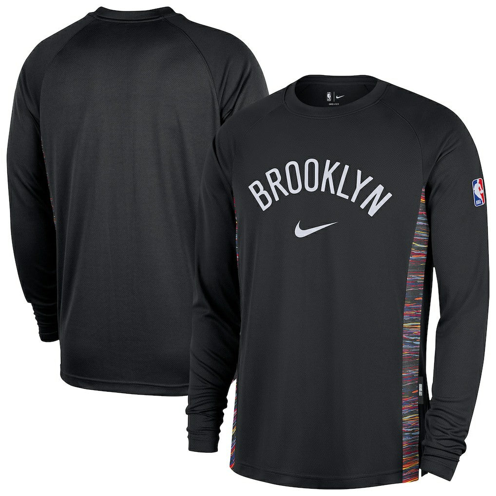Nike - Brooklyn Nets 2025/26 City Edition Authentic Pregame Dri-FIT Long Sleeve Shooting T-Shirt - Black