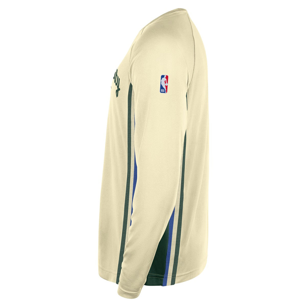 Nike - Milwaukee Bucks 2025/26 City Edition Authentic Pregame Dri-FIT Long Sleeve Shooting T-Shirt - Cream