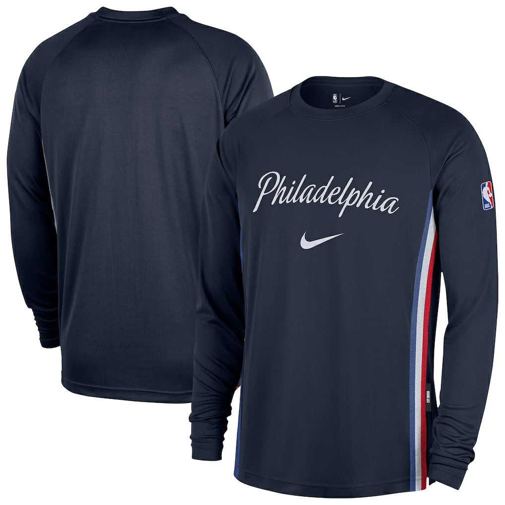 Nike - Philadelphia 76ers 2025/26 City Edition Authentic Pregame Dri-FIT Long Sleeve Shooting T-Shirt - Navy