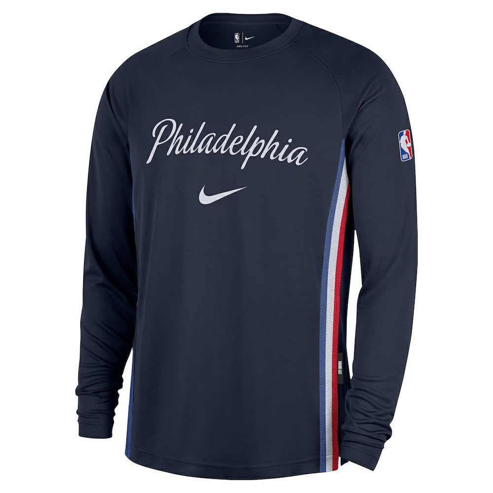 Nike - Philadelphia 76ers 2025/26 City Edition Authentic Pregame Dri-FIT Long Sleeve Shooting T-Shirt - Navy