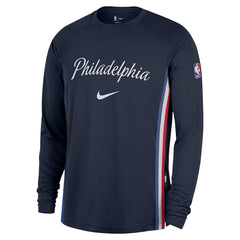 Nike - Philadelphia 76ers 2025/26 City Edition Authentic Pregame Dri-FIT Long Sleeve Shooting T-Shirt - Navy