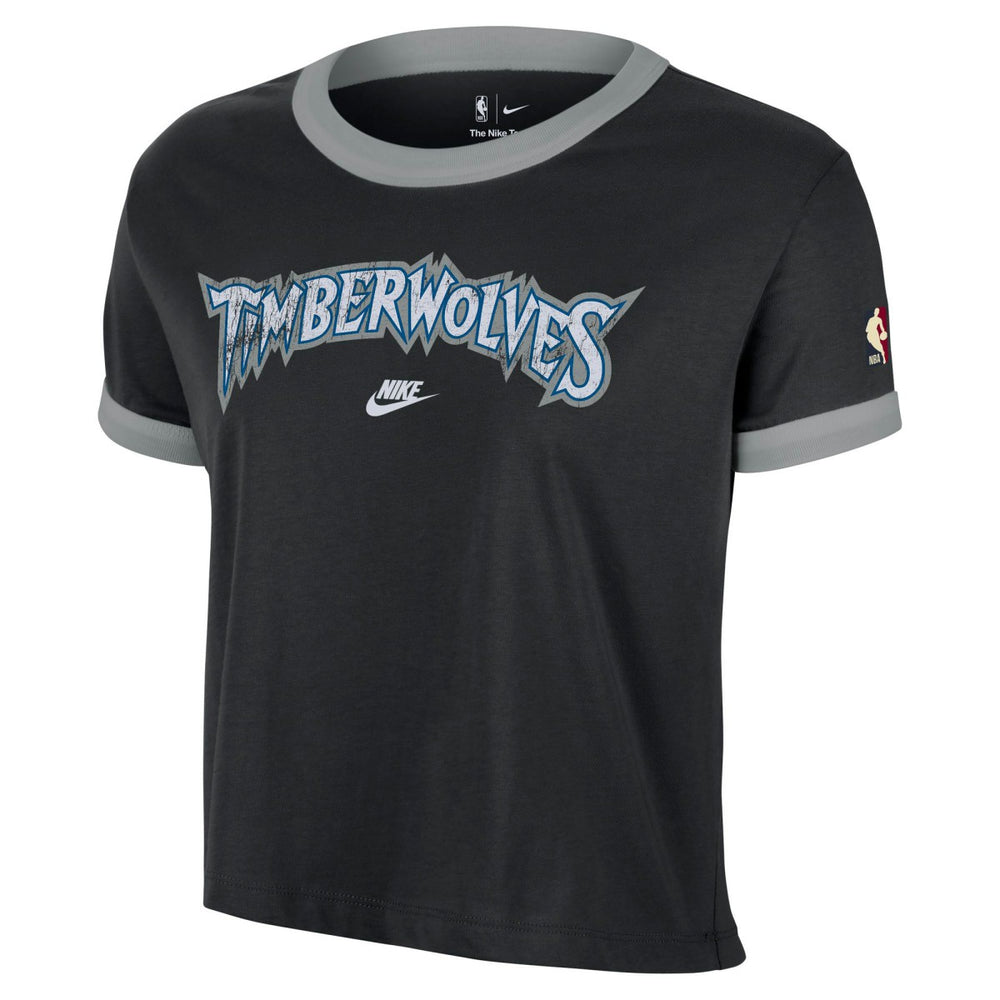 Nike - Minnesota Timberwolves Women's Classic Edition Hardwood Classics Essential Vintage Ringer T-Shirt - Black