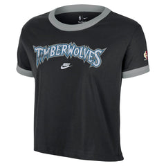 Nike - Minnesota Timberwolves Women's Classic Edition Hardwood Classics Essential Vintage Ringer T-Shirt - Black