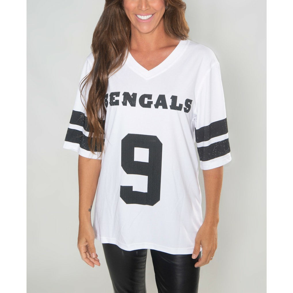 Joe Burrow Cincinnati Bengals Cuce Women's Crystal V-Neck Tunic White - NFL