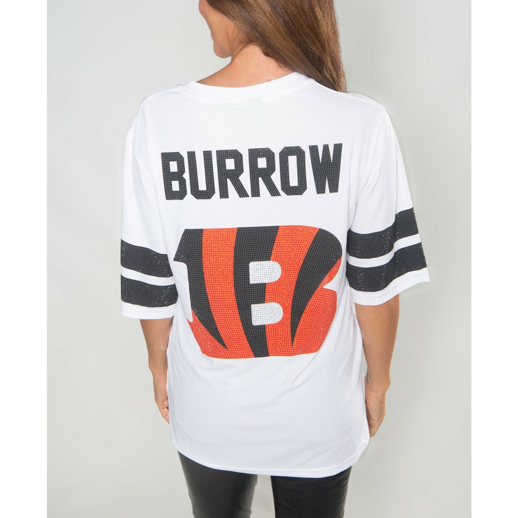 Joe Burrow Cincinnati Bengals Cuce Women's Crystal V-Neck Tunic White - NFL