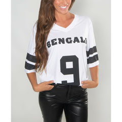 Joe Burrow Cincinnati Bengals Cuce Women's Crystal V-Neck Tunic White - NFL