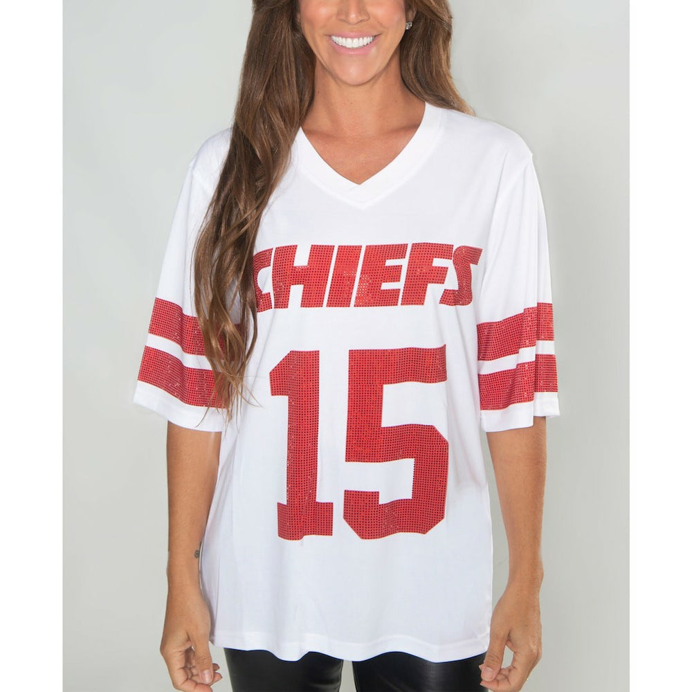 Kansas City Chiefs Cuce Women's Crystal V-Neck Tunic White - NFL