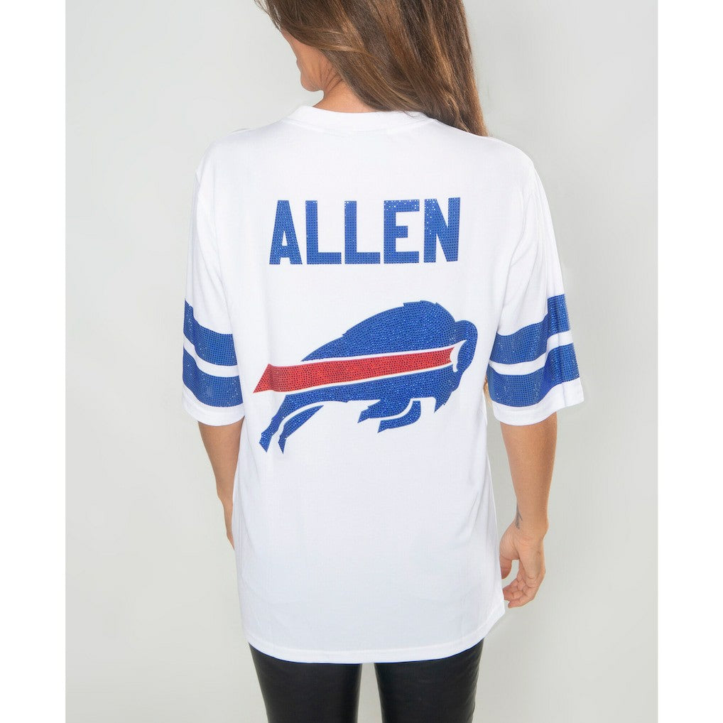 Josh Allen Buffalo Bills Cuce Women's Crystal V-Neck Tunic White - NFL