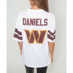 Jayden Daniels Washington Commanders Cuce Women's Crystal V-Neck Tunic White - NFL