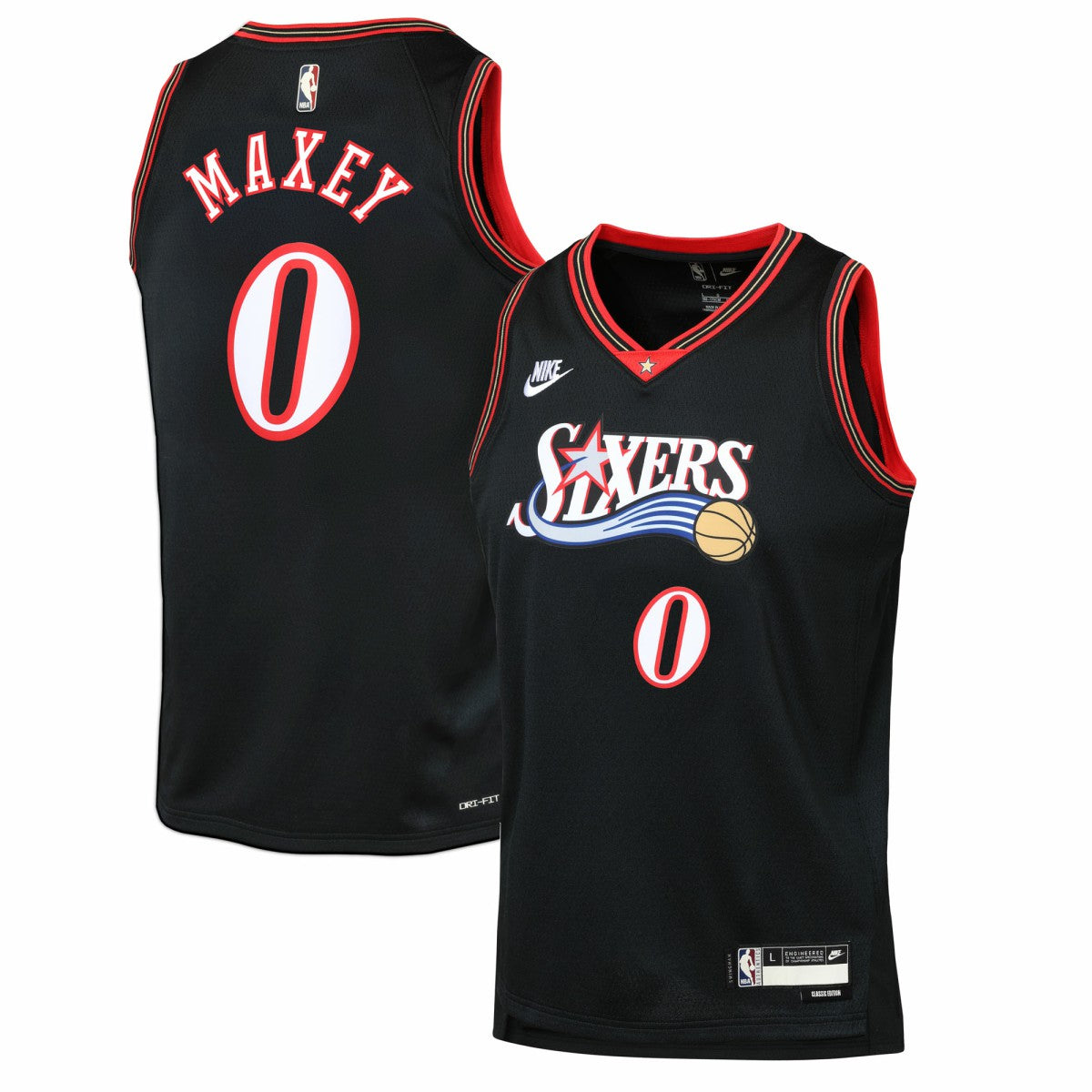 Nike - Tyrese Maxey Philadelphia 76ers Youth Swingman Jersey - Classic Edition - Black