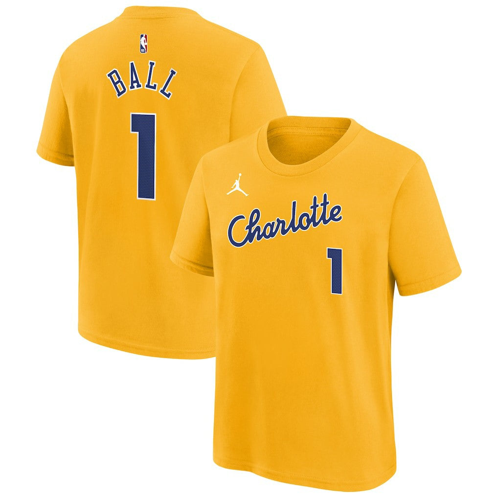 Nike - LaMelo Ball Charlotte Hornets Youth 2025/26 City Edition Name & Number T-Shirt - Yellow