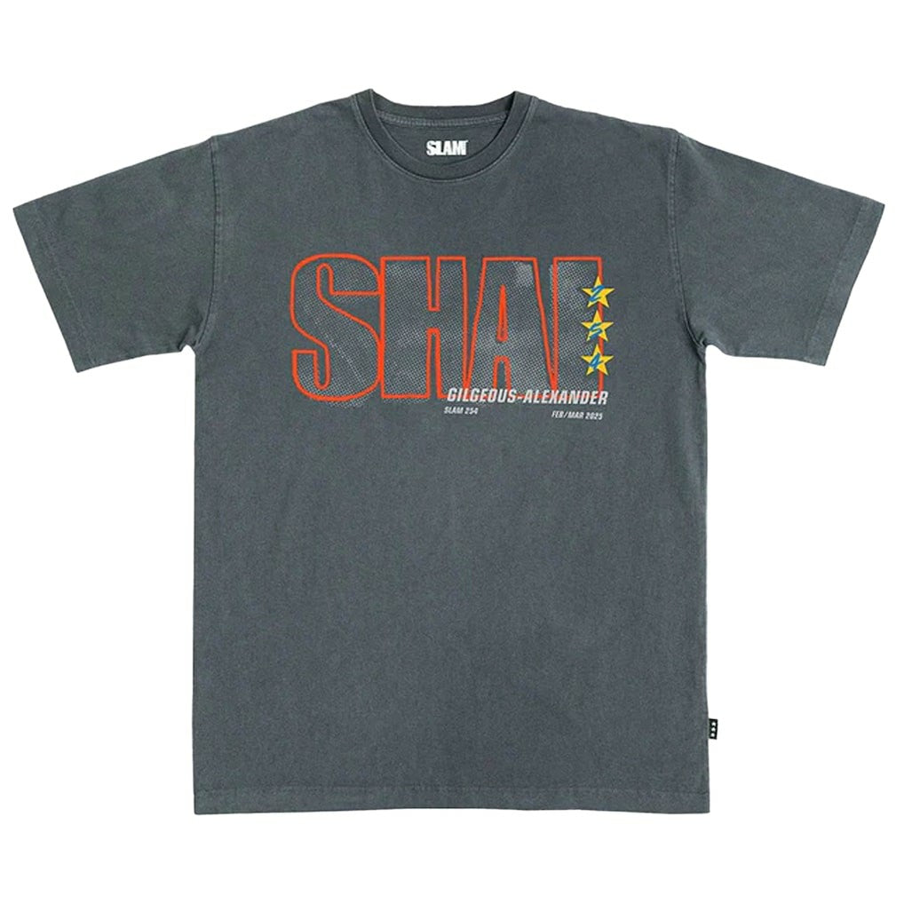 NBA - Shai Gilgeous-Alexander Oklahoma City Thunder SLAM Unisex February/March 2025 Cover Graphic Remix T-Shirt - Charcoal