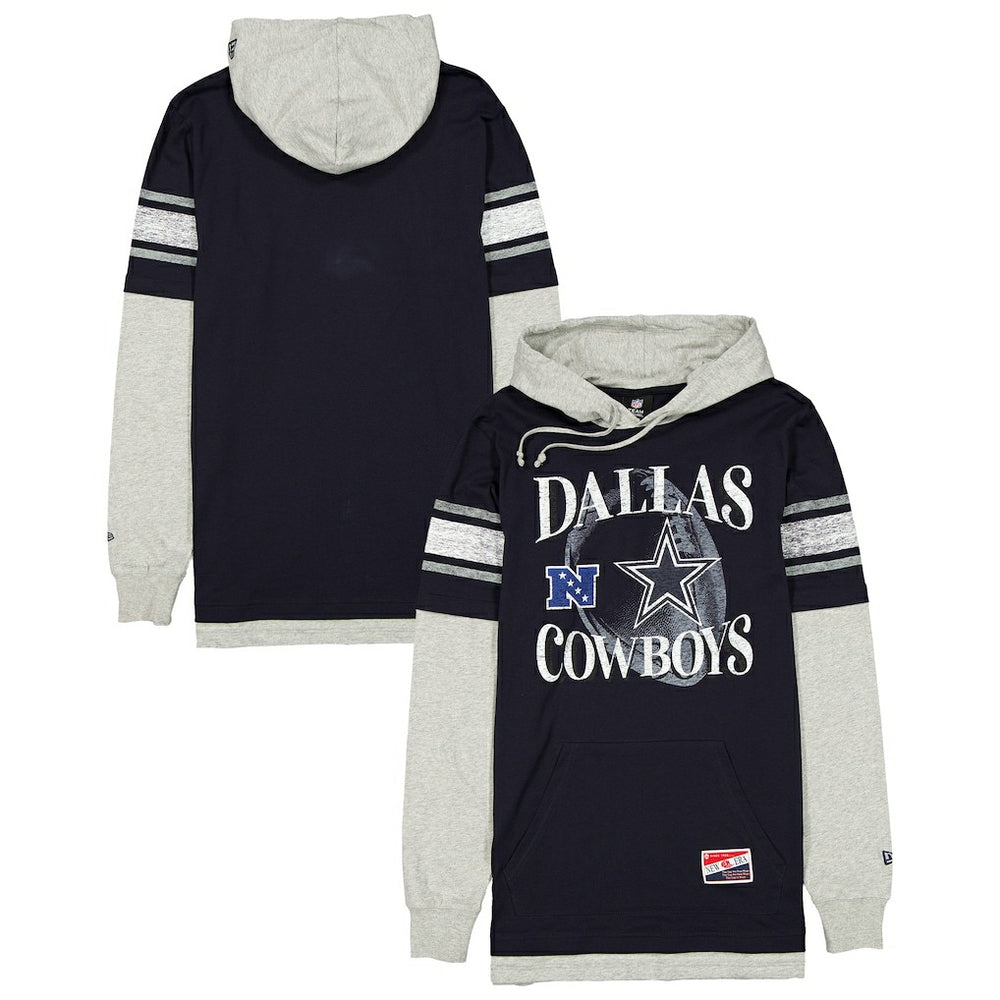 Dallas Cowboys New Era Twofer Layered Long Sleeve Hoodie T-Shirt Navy - NFL
