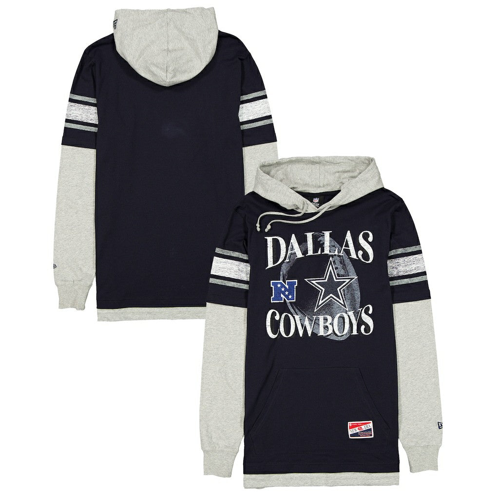Dallas Cowboys New Era Twofer Layered Long Sleeve Hoodie T-Shirt Navy - NFL