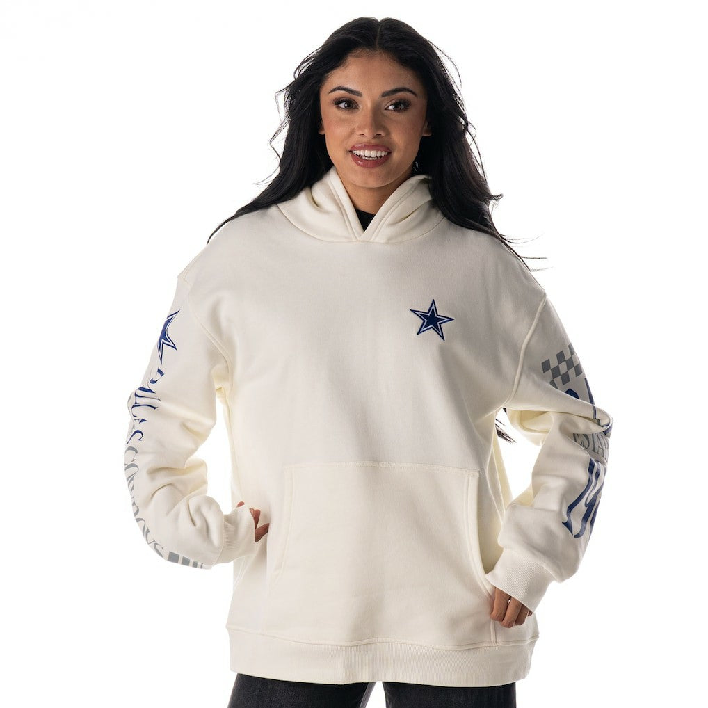 Dallas Cowboys The Wild Collective Unisex Stacked Graphic Sleeve Fleece Hoodie White - NFL