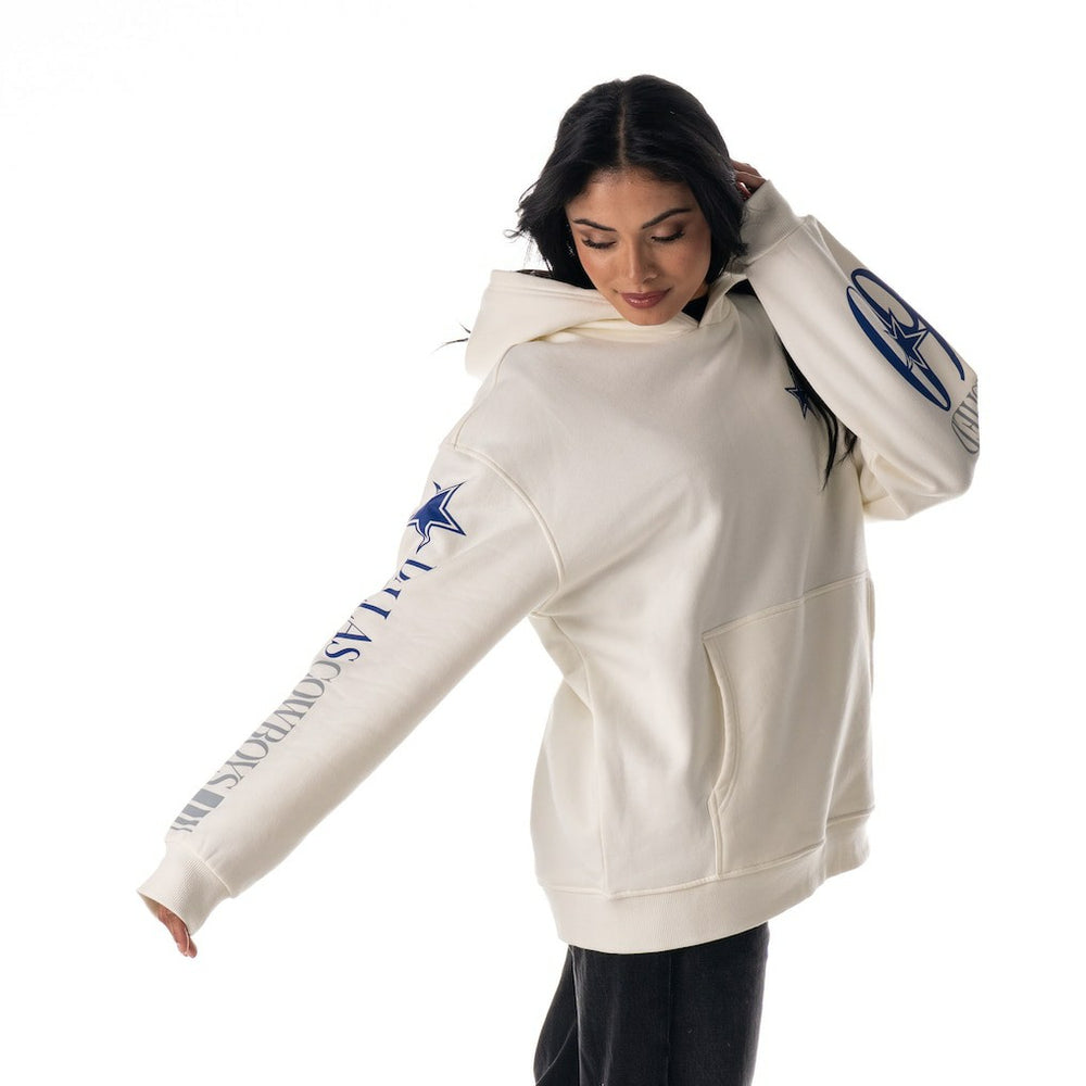 Dallas Cowboys The Wild Collective Unisex Stacked Graphic Sleeve Fleece Hoodie White - NFL