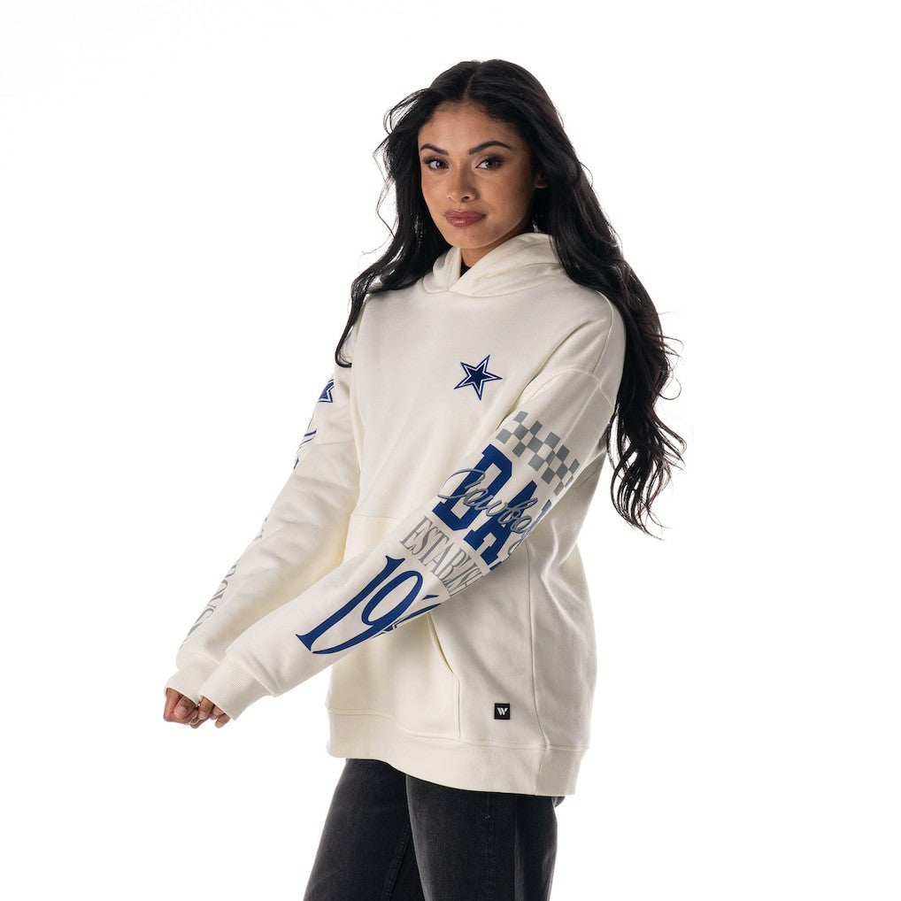 Dallas Cowboys The Wild Collective Unisex Stacked Graphic Sleeve Fleece Hoodie White - NFL