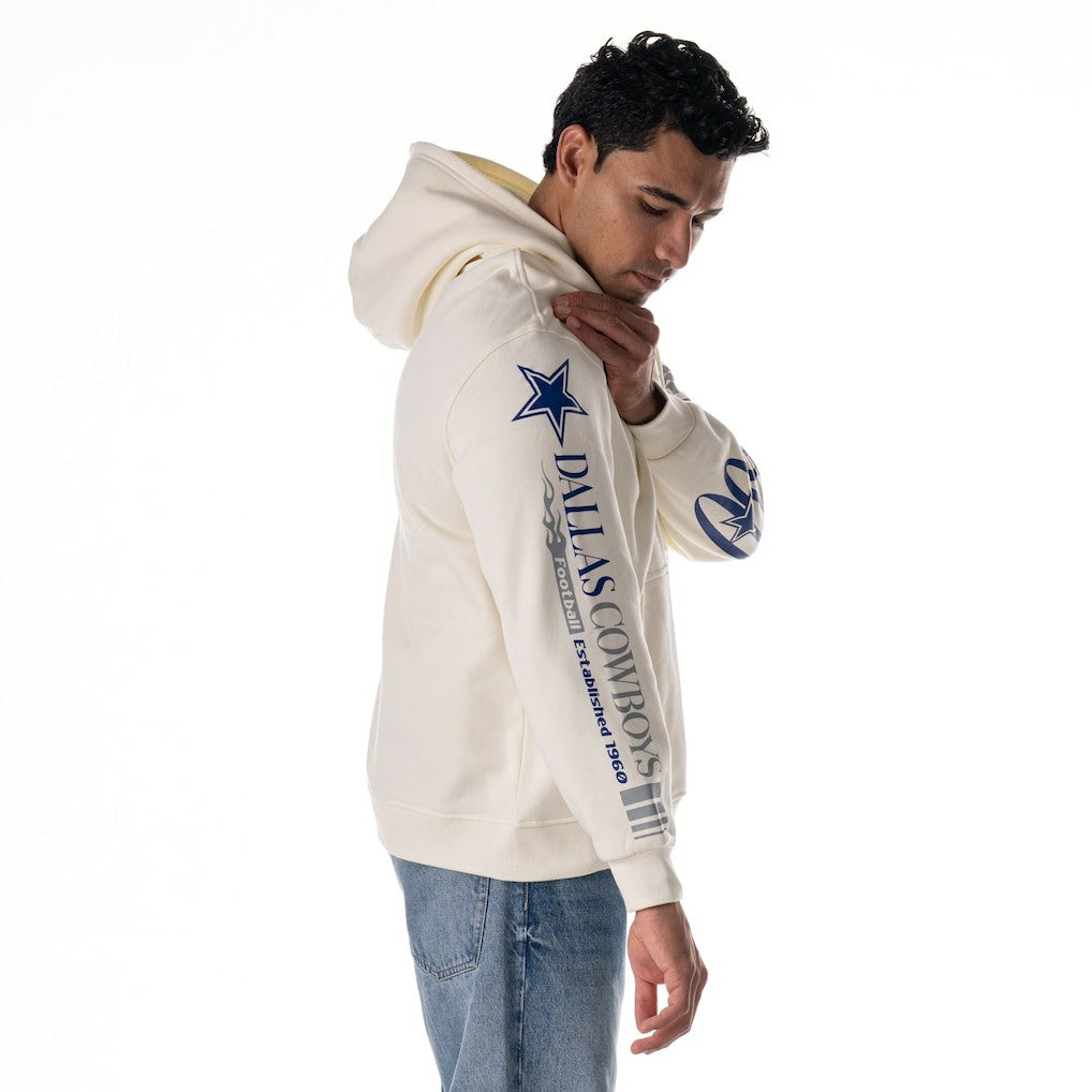 Dallas Cowboys The Wild Collective Unisex Stacked Graphic Sleeve Fleece Hoodie White - NFL