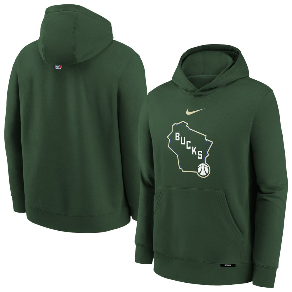 Nike - Milwaukee Bucks Youth 2025/26 City Edition Club Fleece Pullover Hoodie - Hunter Green