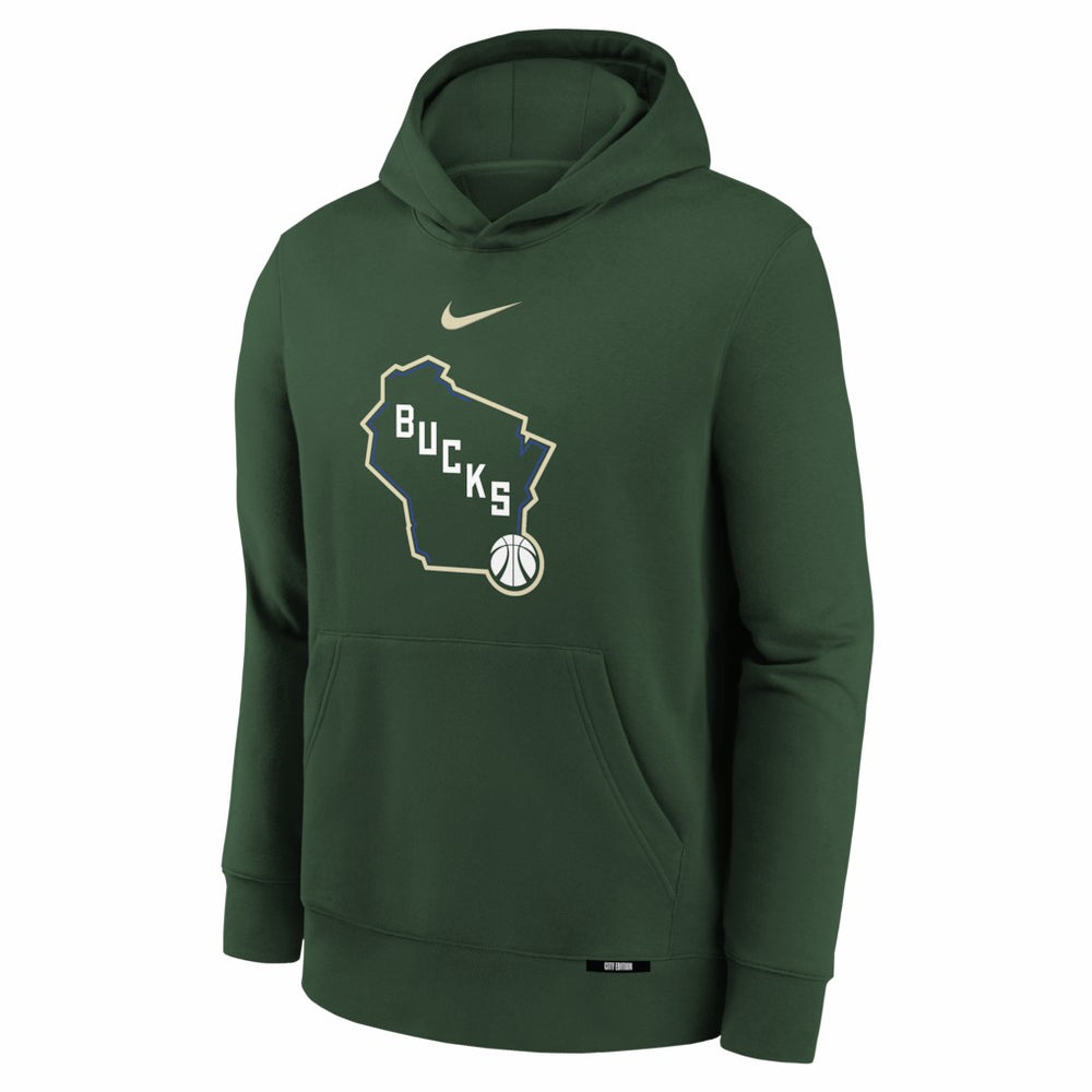 Nike - Milwaukee Bucks Youth 2025/26 City Edition Club Fleece Pullover Hoodie - Hunter Green