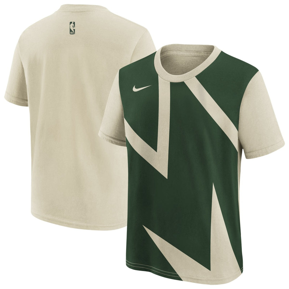 Nike - Milwaukee Bucks Youth 2025/26 City Edition Max90 T-Shirt - Cream/Hunter Green