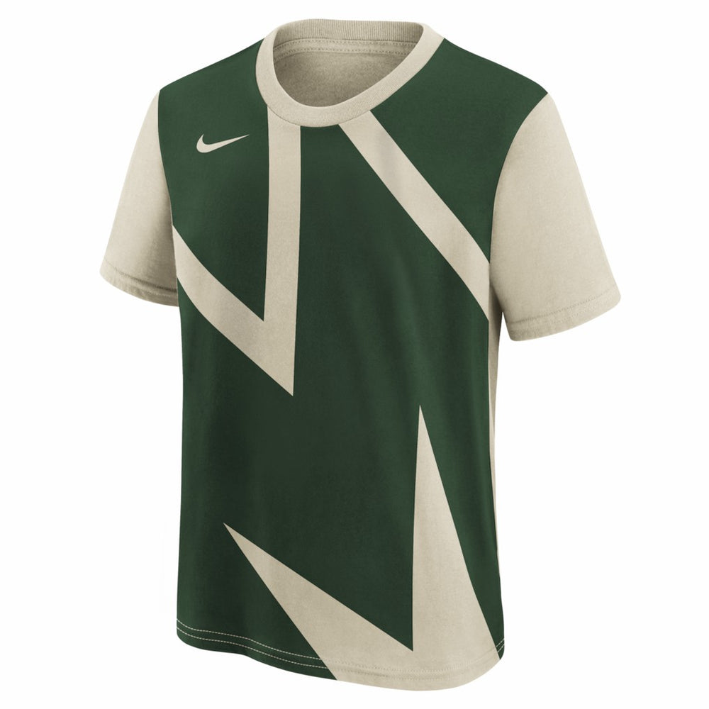 Nike - Milwaukee Bucks Youth 2025/26 City Edition Max90 T-Shirt - Cream/Hunter Green
