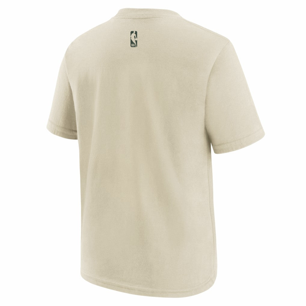 Nike - Milwaukee Bucks Youth 2025/26 City Edition Max90 T-Shirt - Cream/Hunter Green