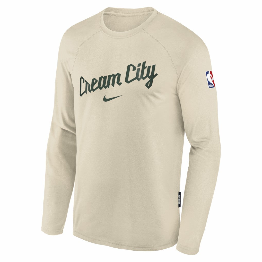 Nike - Milwaukee Bucks Youth 2025/26 City Edition Dri-Fit Long Sleeve Game Top - White