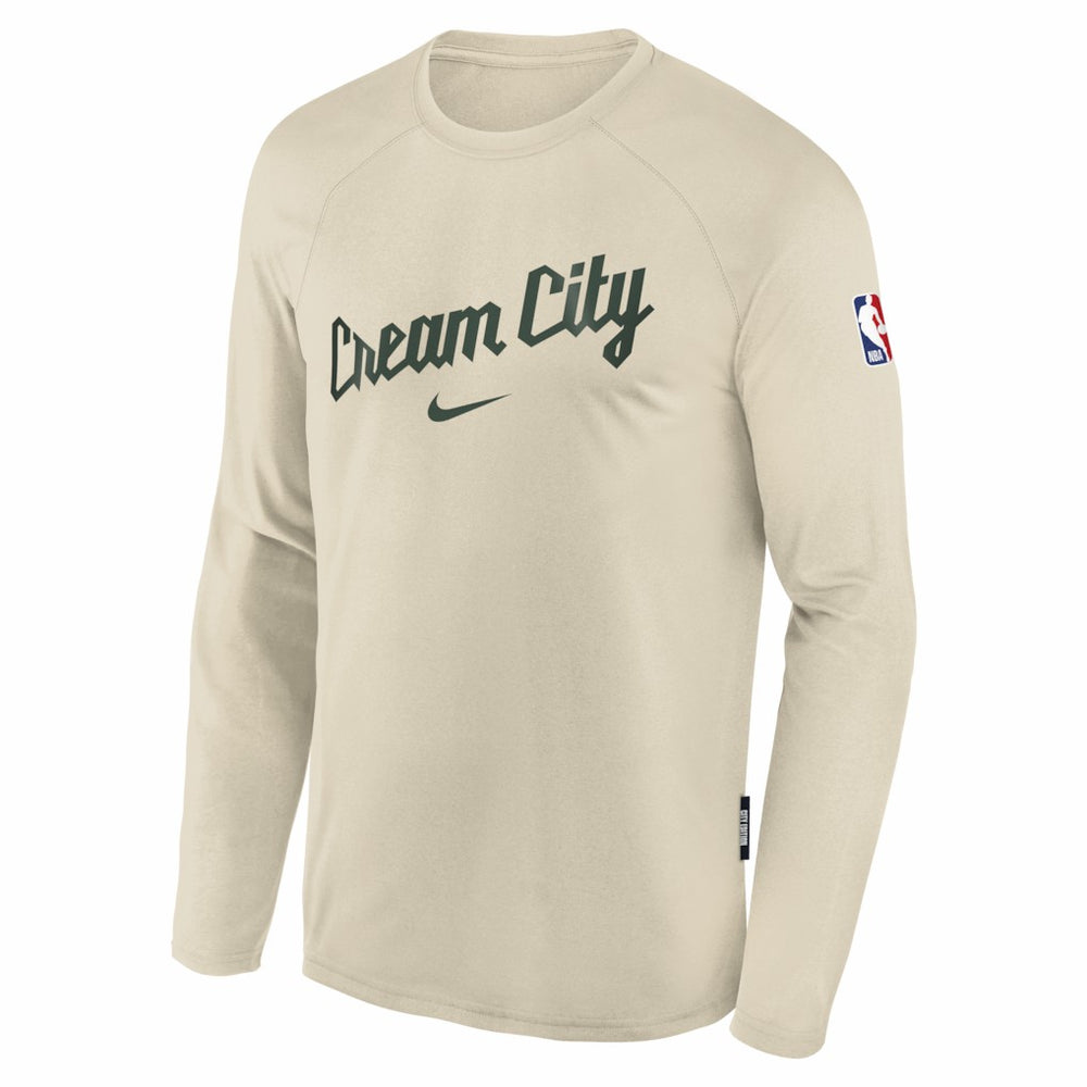 Nike - Milwaukee Bucks Youth 2025/26 City Edition Dri-Fit Long Sleeve Game Top - White