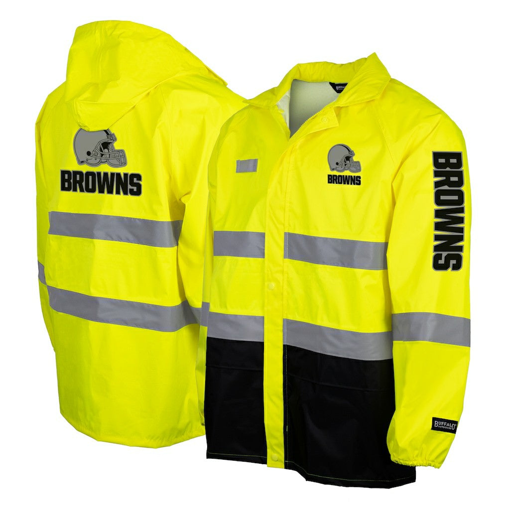 Cleveland Browns Hi-Vis Safety Waterproof Rainshell Full-Zip Hooded Jacket Yellow - NFL