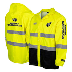Arizona Cardinals Hi-Vis Safety Waterproof Rainshell Full-Zip Hooded Jacket Yellow - NFL