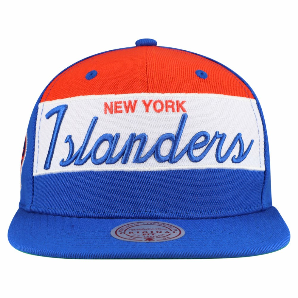 New York Islanders - Mitchell & Ness Retro Script Colorblock Snapback Hat Royal