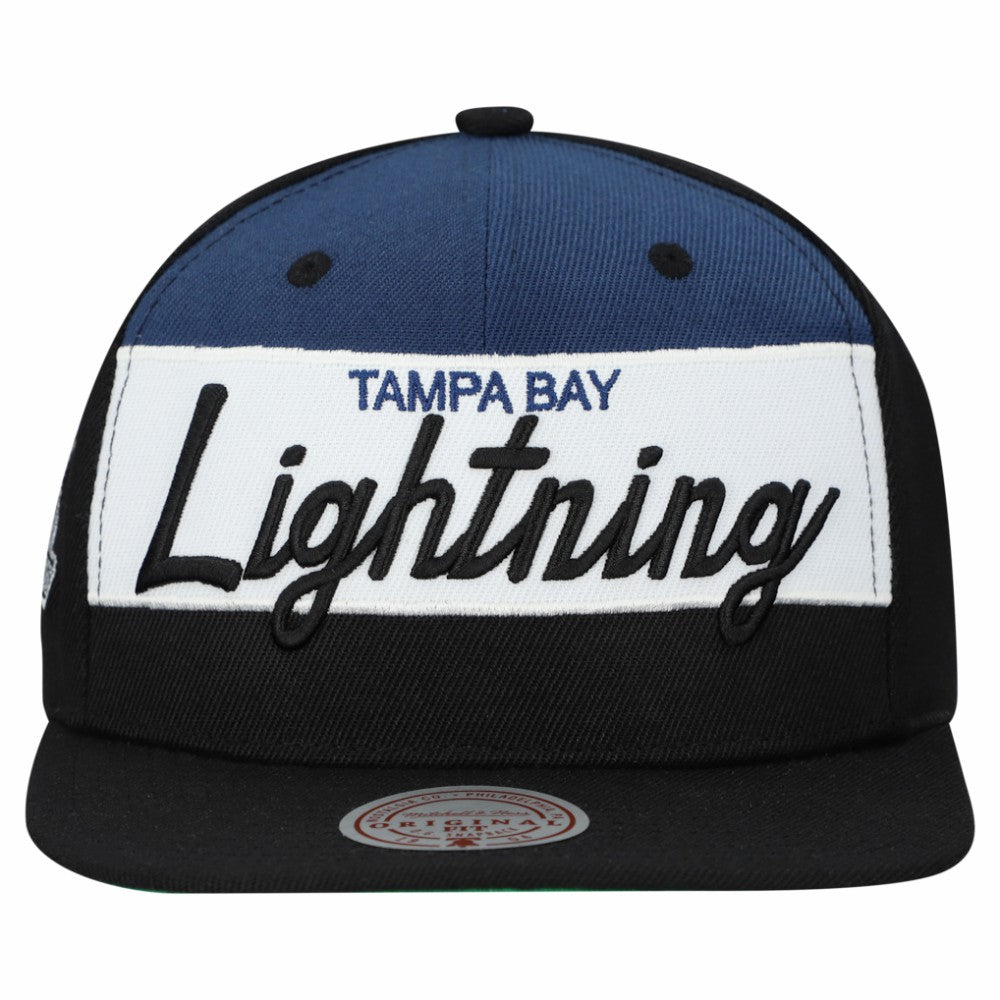 Tampa Bay Lightning - Mitchell & Ness Retro Script Colorblock Snapback Hat Black