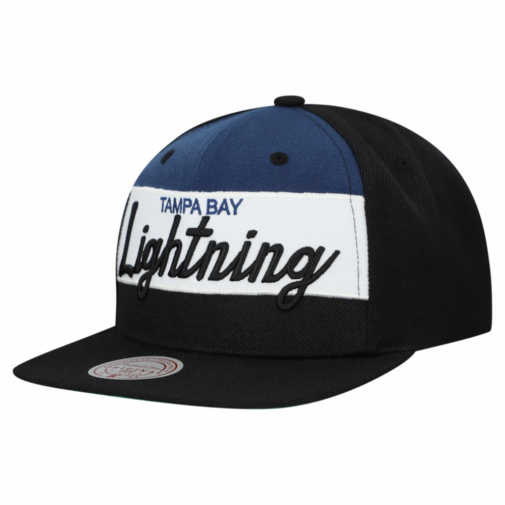 Tampa Bay Lightning - Mitchell & Ness Retro Script Colorblock Snapback Hat Black