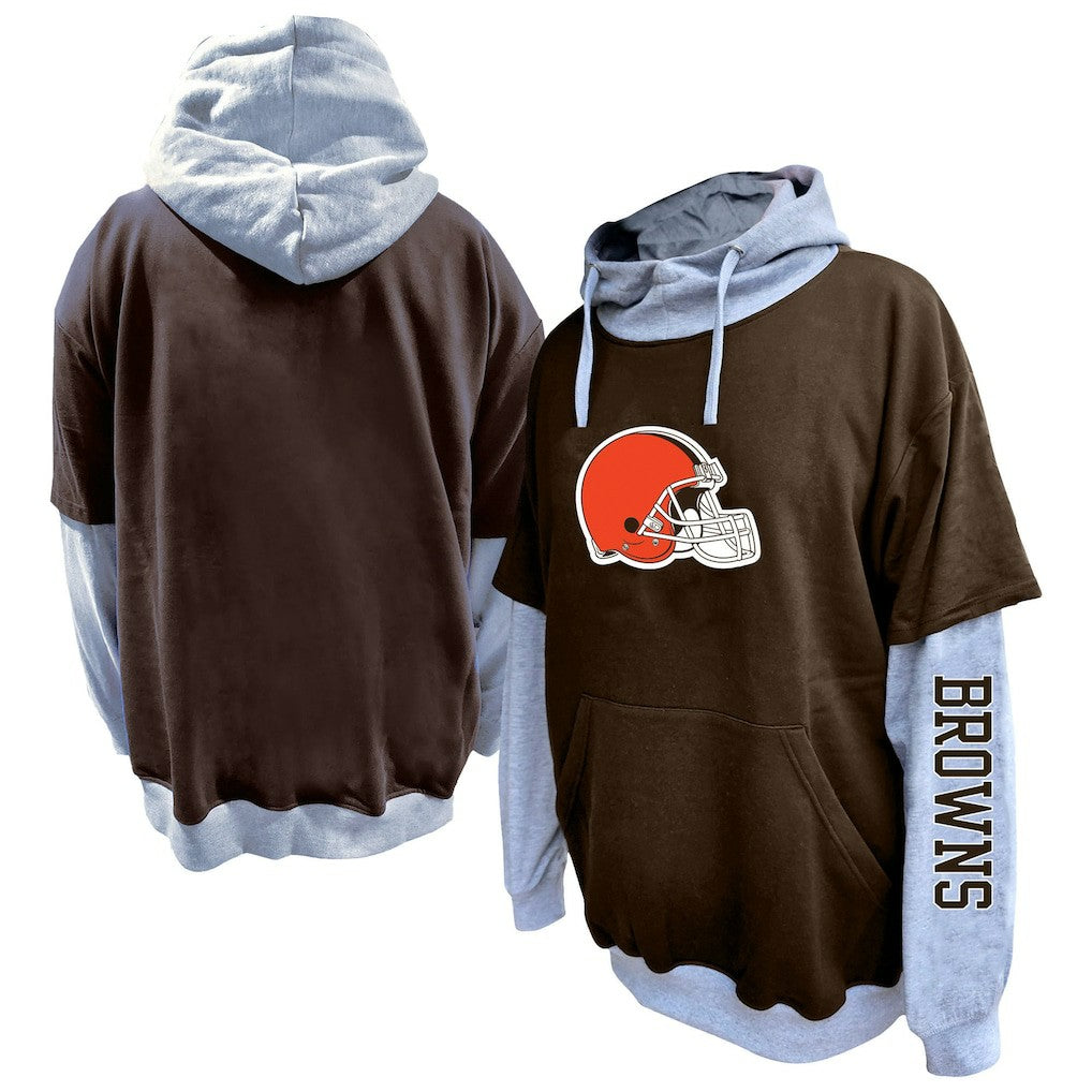 Cleveland Browns Big & Tall Twofer Pullover Hoodie Brown/Heather Gray - Fanatics