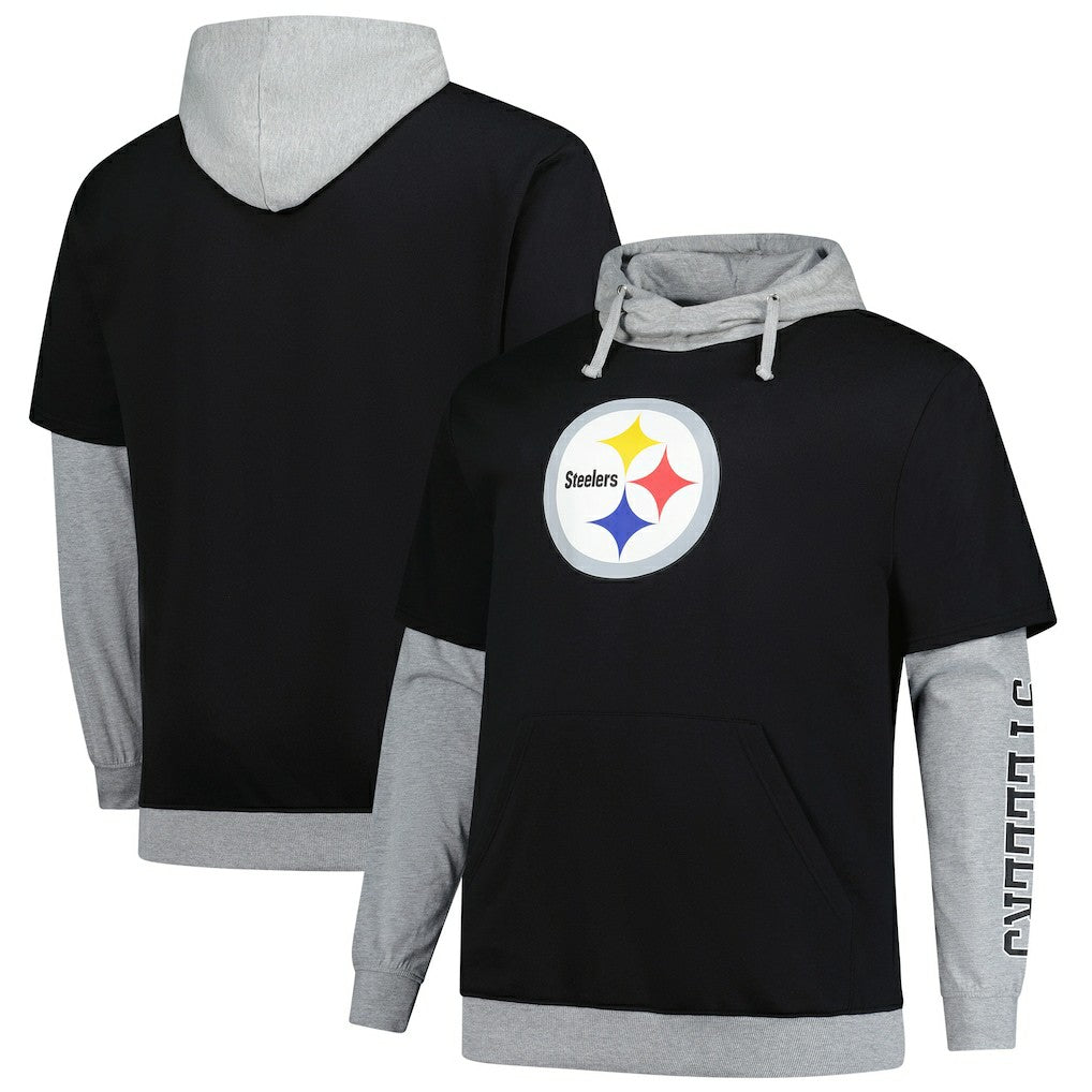 Pittsburgh Steelers Big & Tall Twofer Pullover Hoodie Black/Heather Gray - Fanatics
